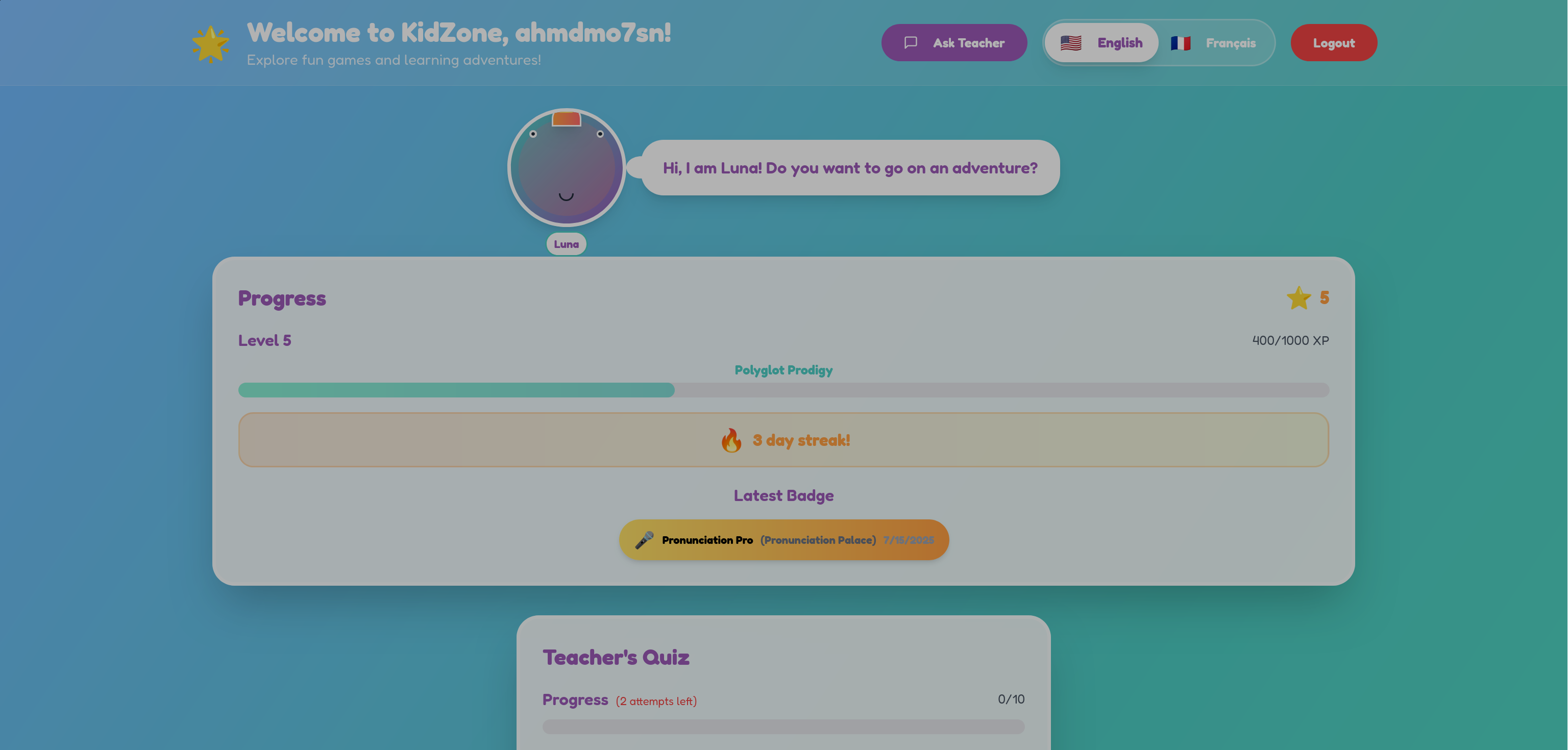 LinguaLuna gamified language platform